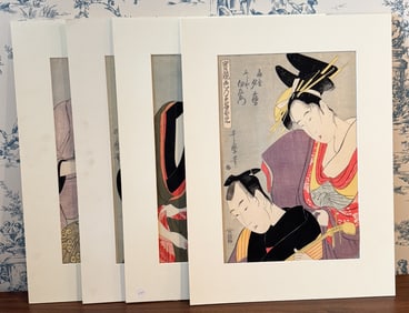 4 Woodcuts print After Kitagawa Utamaro