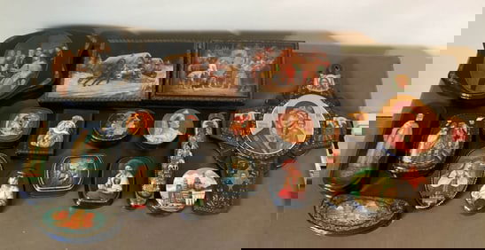 17 Russian Lacquer Palekh Boxes and Cross