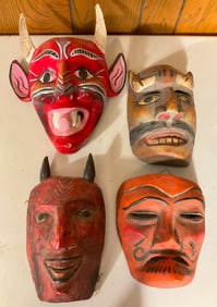4 Carved Wood Masks