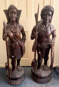 2 Filipino Igorot Carved Wooden Sculptures