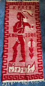 Woven Greek Wool Rug in Red and White
