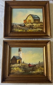 Everett Woodson Pair Oil On Canvas Barn Scenes