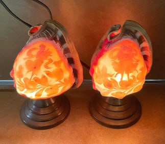 Pair Of Italian Conch Shell Cameo Lamps