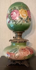 Gone With the Wind Style Green Pink Floral Lamp