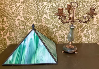 Pyramid Glass Lamp Shade Green Onyx Candelabra