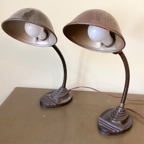 2 Eagle Cast Iron Gooseneck Desk Bankers Lamps