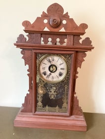 Antique 12 Day Wooden Tabletop Clock with Key