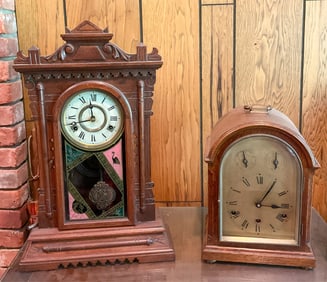 Two Wooden Mantel Clocks