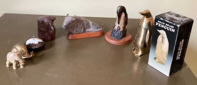 7 Figurines - Penguins, Buffalo, Eagles, Elephant