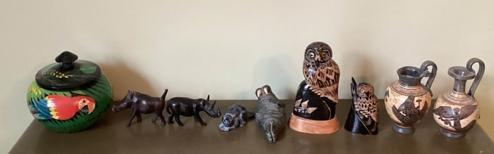 9 Vases, Trinket Dish and Animal Figurines
