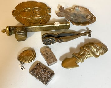 8 Bronze Brass Sterling Plaques, Match Safes Nut