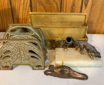 Tiffany Studios Bronze Letter Holder And Desk Set
