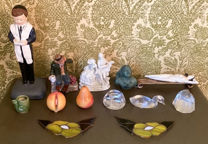 13 Figurines Statues Paperweights Stained Glass