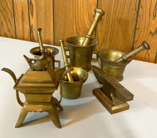 4 Sets of Mortar Pestles Misc Brass