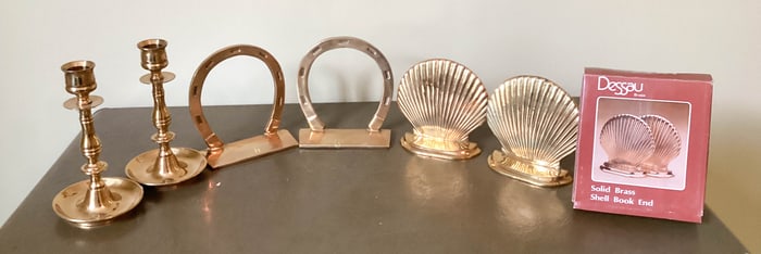 6 Brass Candle Holders Bookends