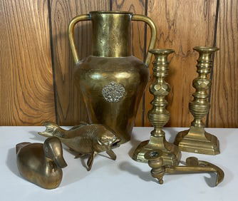6 Brass Decorative Items Vase Candle Sticks