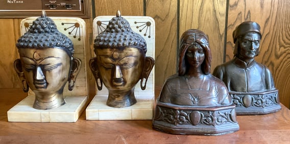 2 Sets of Bookends, Bronze and Stone