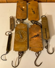 7 Antique Brass Spring Scales Chatillon's Salters