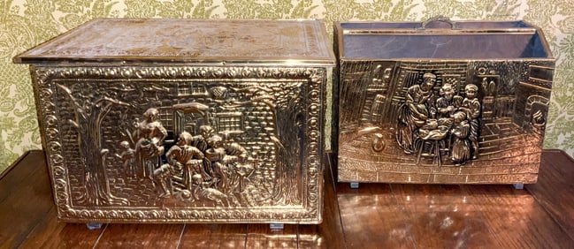 Embossed Metal and Wood Fireplace Box