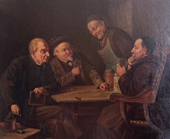 19th Century Oil on Canvas Men Playing Cards