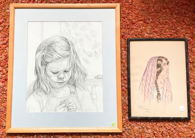 2 Girls, Drawing and Watercolor