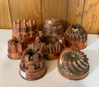 7 Handmade Tin-Lined Copper Molds Hallmarked