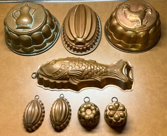8 Victorian Copper Molds England, Germany, Italy