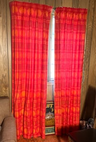 MCM Mid Century Modern Curtain Panels Orange Red