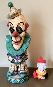 Large Clown Statue and Mechanical Clown Coin Bank