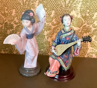 2 Lladro Madame Butterfly Porcelain Figurine Lady