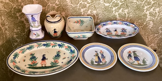 7 - Henriot Quimper Plates Bowls Pitcher Vase