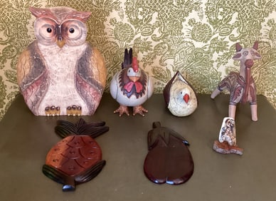 Lot of 7 Mostly Wooden and 1 Pottery Figurine