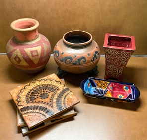 4 Pieces Mexican Pottery and 4 Italian Tiles