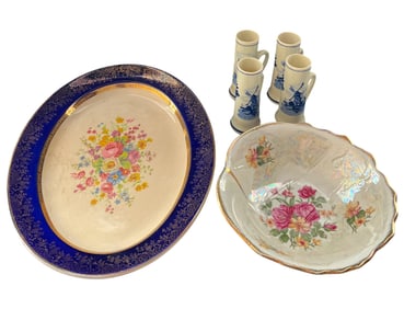 6 Pieces Tableware Delft & Gilt Plates