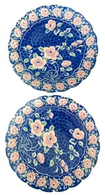 2 Blue & Pink Floral Porcelain Charger Plates
