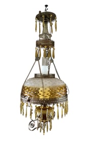 Victorian Hanging Glass Lamp Yellow Hobnail