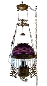 Victorian Hanging Glass Lamp Purple Thumbprint