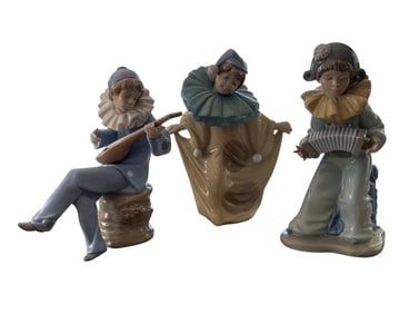 3 Lladro Harlequin & Clown Porcelain Figurines
