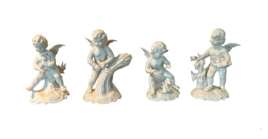4 Dresden Glazed Porcelain Cherubs