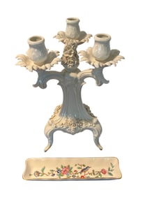 German Porcelain Candelabra & English Dish