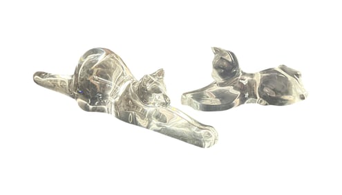 Baccarat & Steuben Crystal Stretching Cat