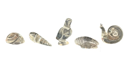 Baccarat Crystal Parrot & 4 Steuben Figurines