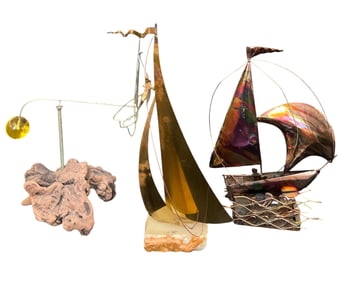3 Decorative Sailboats Incl Music Box
