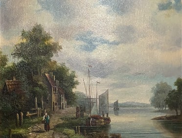 Oil on Canvas Seaside Village