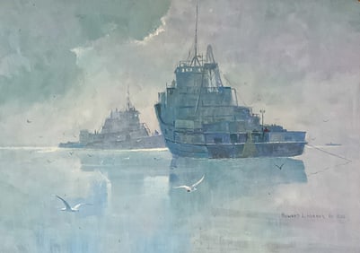 Howard L Worner Acrylic on Board Maritime Scene