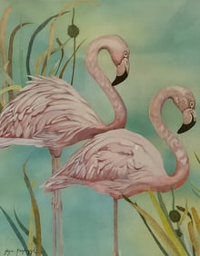 Joyce Kasprzyk Lithograph Flamingos