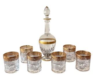 St. Louis Thistle Style Gilt Decanter & Tumblers