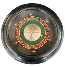 Vintage Tabletop Roulette Wheel & Clay Poker Chips