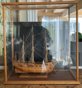 Wooden Ship Model in Glass Case, "The Cathievee"