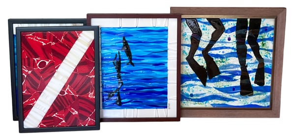 4 Framed Billet Glass Artworks